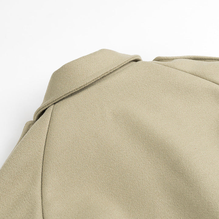 Women Long Trench Coat with Belt, Double-Breasted Button Placket and Epaulets