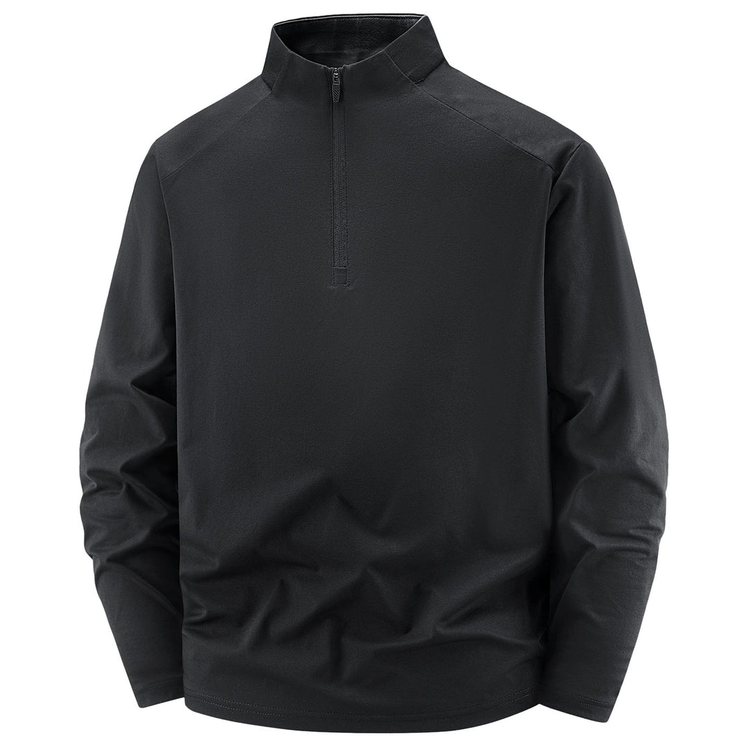 Men Long Sleeve Half-Zip Performance Sweater with Stand Collar and Technical Stretch