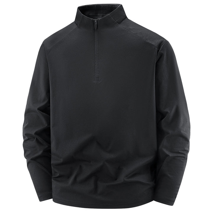 Men Long Sleeve Half-Zip Performance Sweater with Stand Collar and Technical Stretch