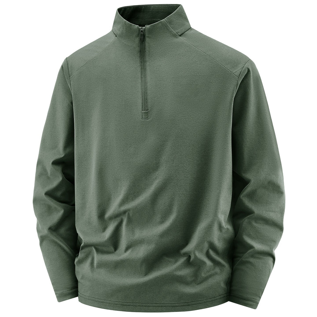 Men Long Sleeve Half-Zip Performance Sweater with Stand Collar and Technical Stretch
