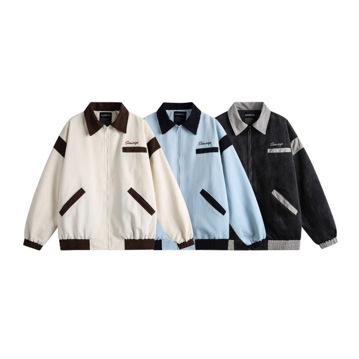 Unisex Harrington Blouson Jacket with Textured Fabric and Contrast Trim
