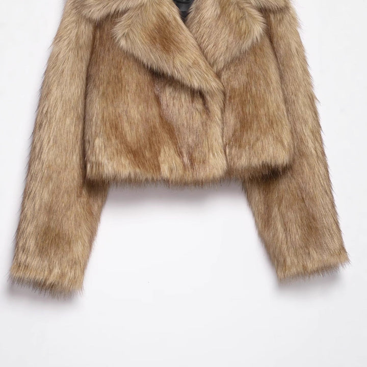 Women Short Oversized Faux Fur Bolero with Wide Shawl Collar