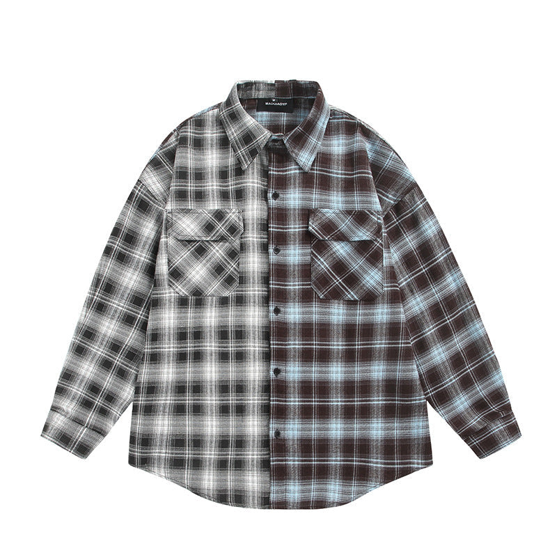 Unisex Split Check Overshirt in Shirt Jacket Style
