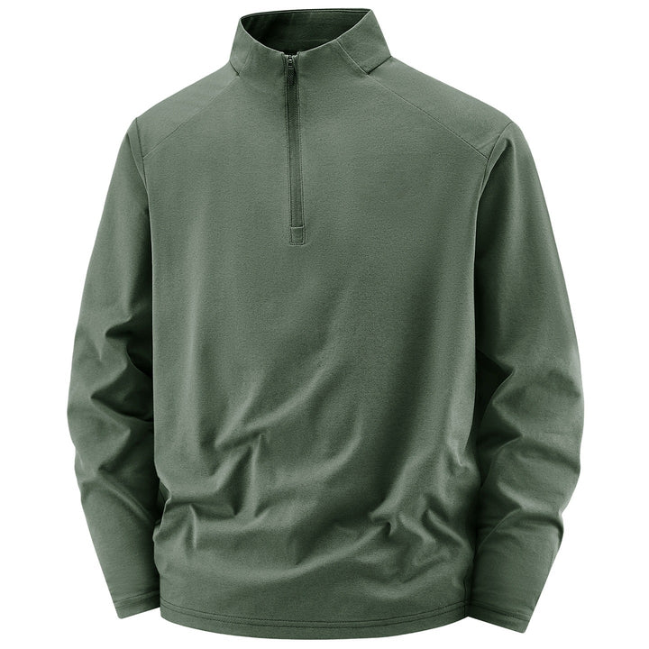 Men Long Sleeve Half-Zip Performance Sweater with Stand Collar and Technical Stretch