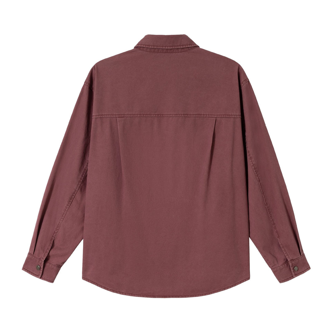 Ladies Oversize Shirt Jacket in Shacket Style made of washed cotton twill with snap button closure