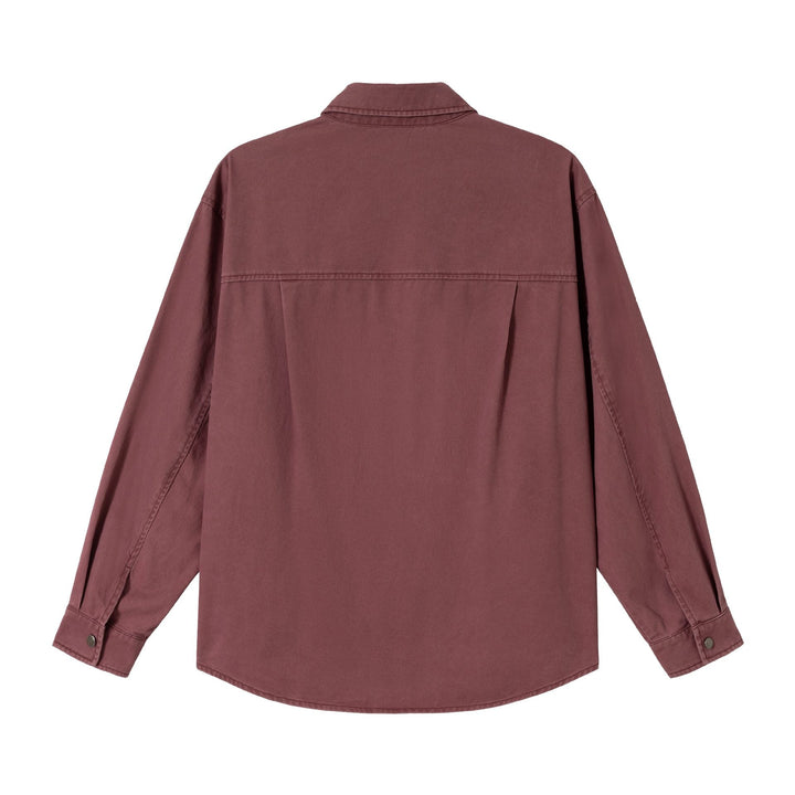 Ladies Oversize Shirt Jacket in Shacket Style made of washed cotton twill with snap button closure