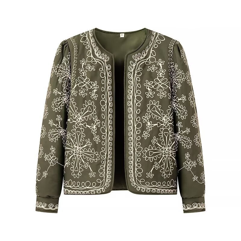 Women Open Blazer Jacket with Floral Allover Print, Round Neckline and Feminine Fit