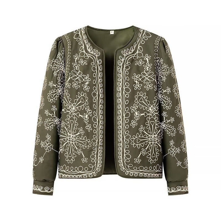 Women Open Blazer Jacket with Floral Allover Print, Round Neckline and Feminine Fit