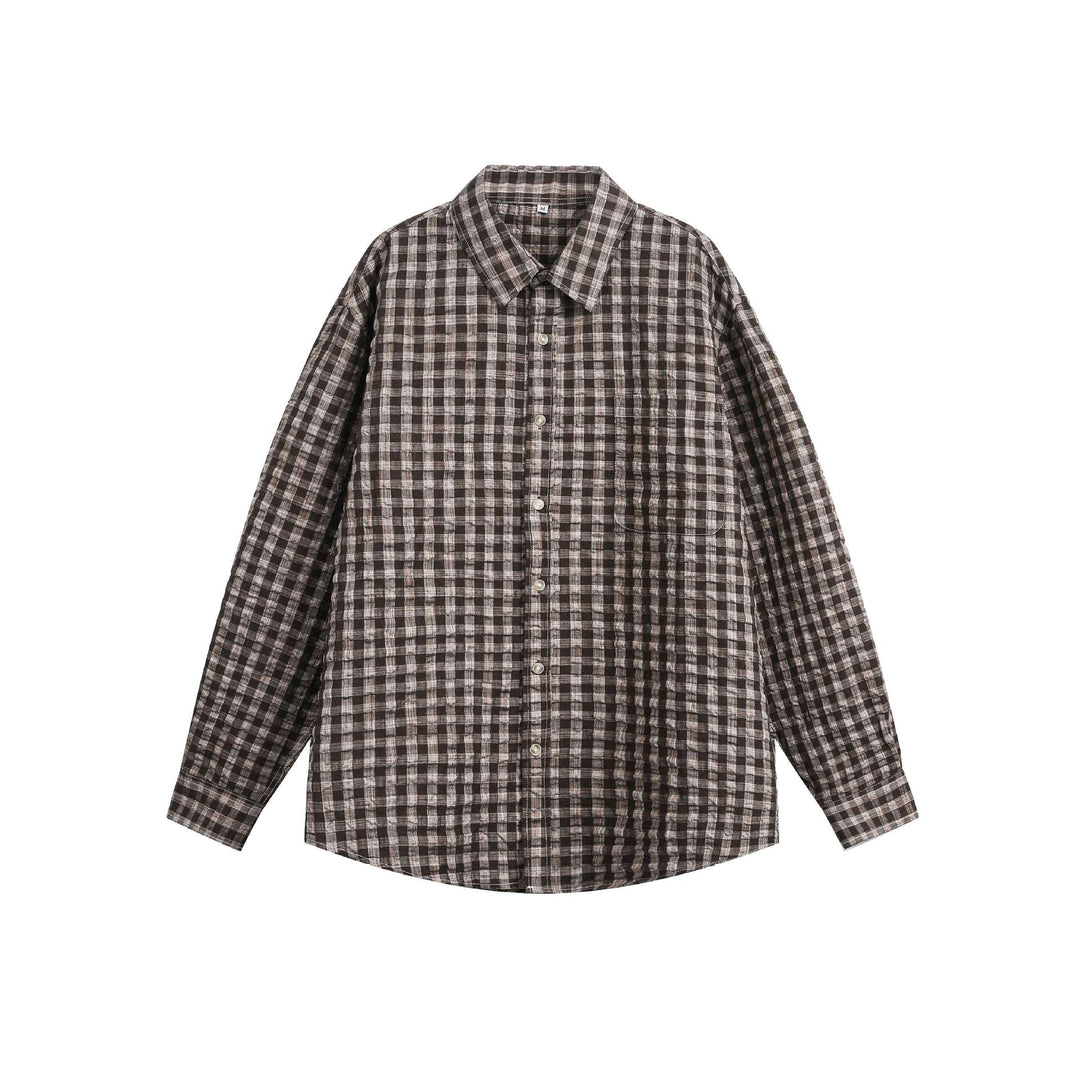 Unisex Oversized Checked Shirt Jacket with Pocket and Soft Textured Fabric