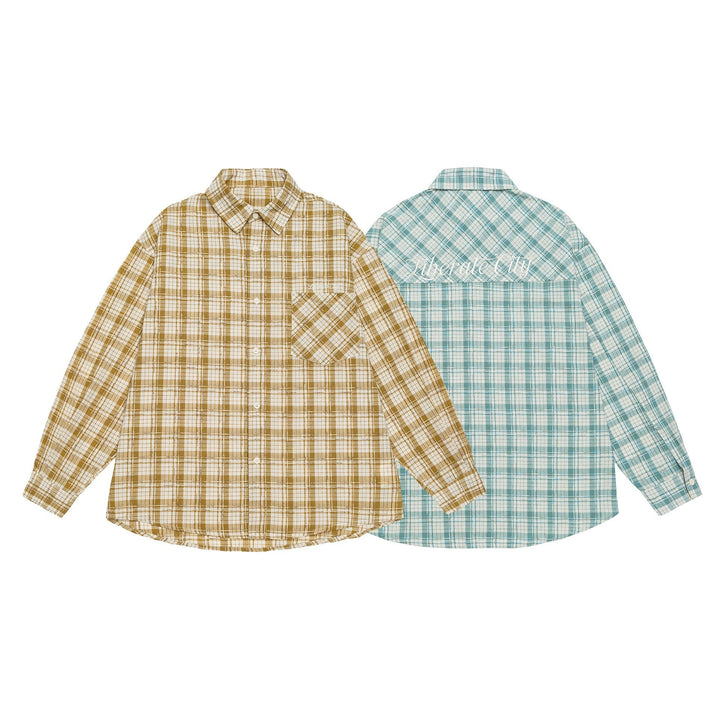 Unisex Oversize Shirt Jacket in checkered cotton look with rounded hem and breast pocket