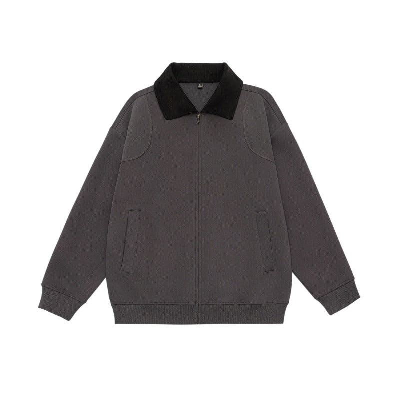 Unisex Oversized Zip Jacket with Cord Collar and Integrated Pockets