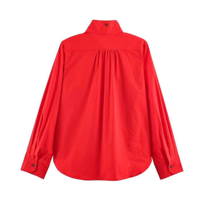 Women’s Oversized Shirt Jacket with Stand Collar and Patch Chest Pockets