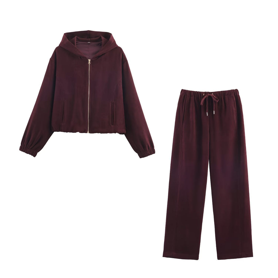 Ladies Boxy Hooded Jacket in Velvet Look with Full Zip and Elastic Hem