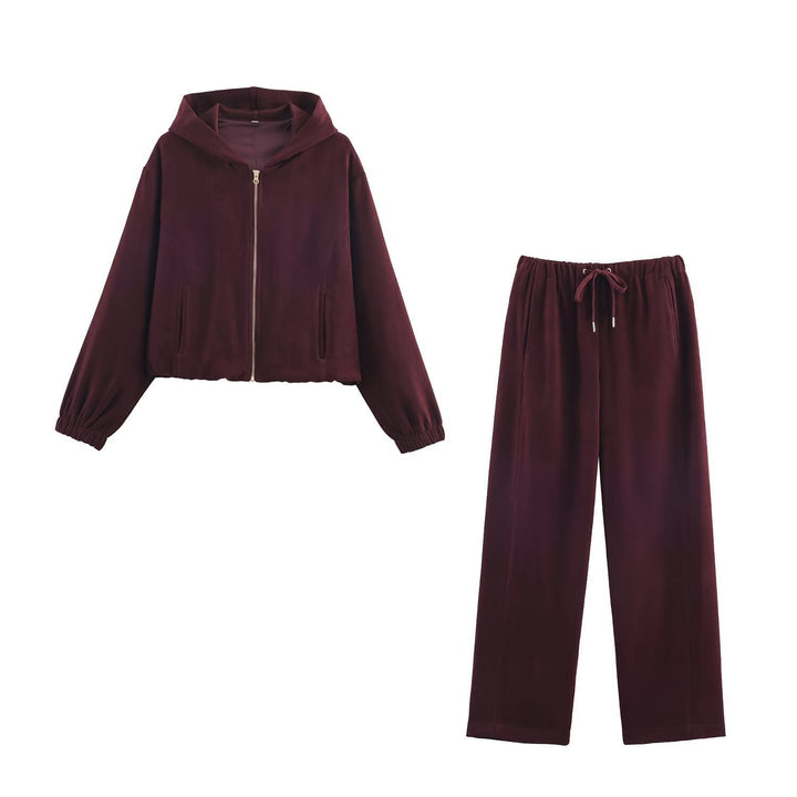 Ladies Boxy Hooded Jacket in Velvet Look with Full Zip and Elastic Hem