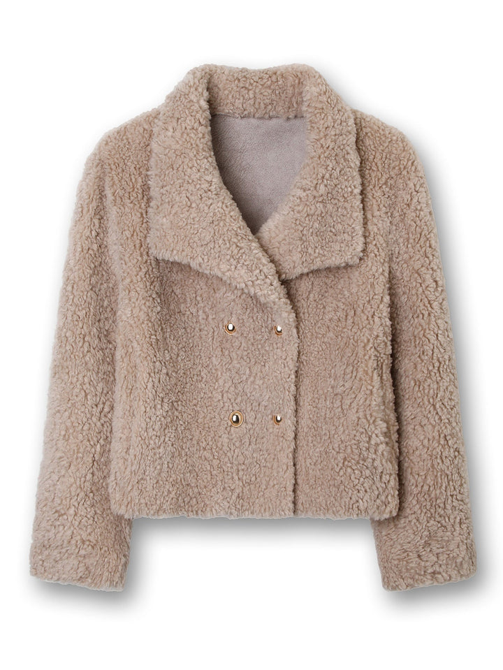 Women Short Cut Teddy Fur Jacket with Double Button Placket