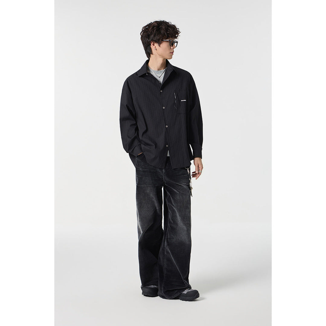 Unisex Oversize Shirt Jacket with structured ribbed look and patch breast pocket