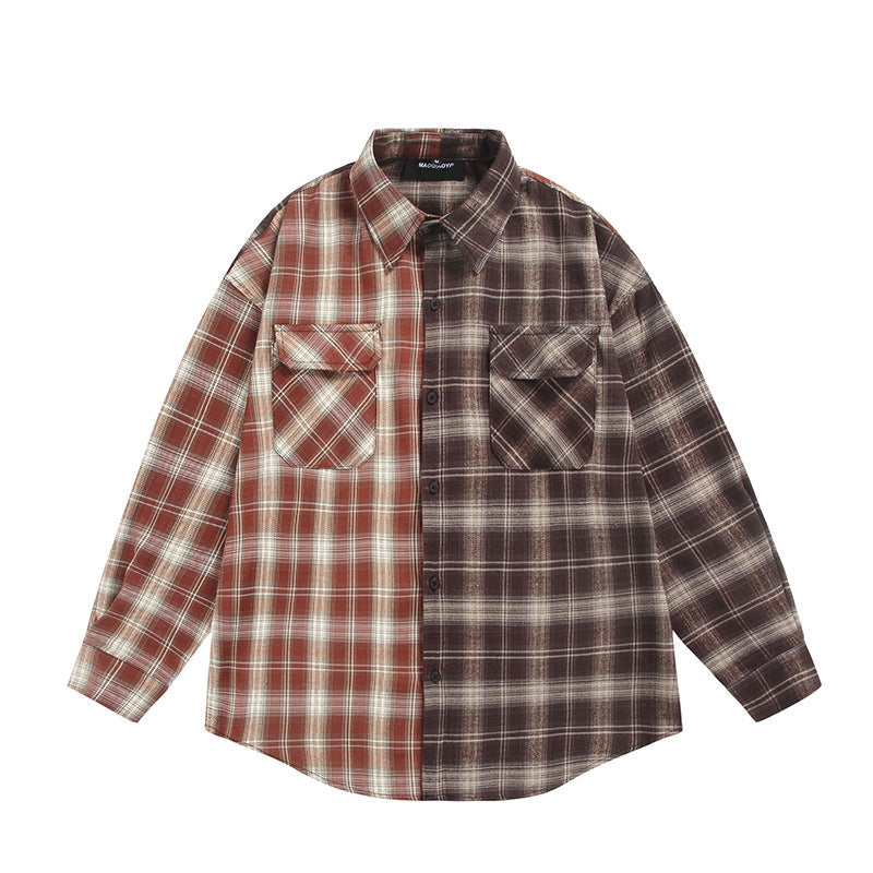 Unisex Split Check Overshirt in Shirt Jacket Style