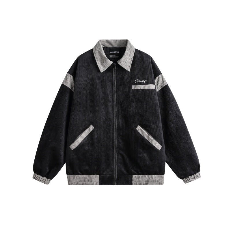 Unisex Harrington Blouson Jacket with Textured Fabric and Contrast Trim