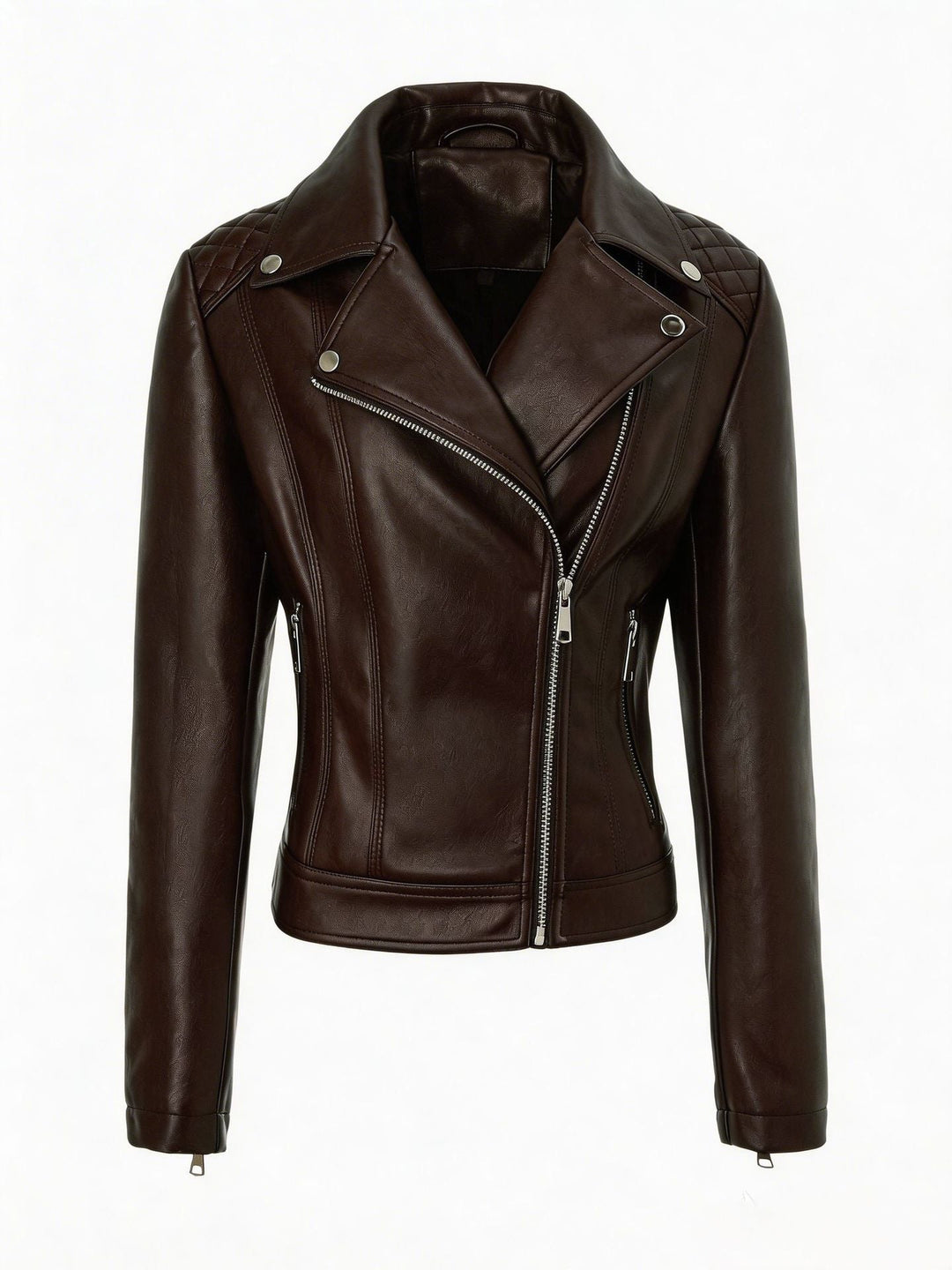 Women Tailored Leather Biker Jacket with Asymmetrical Zip