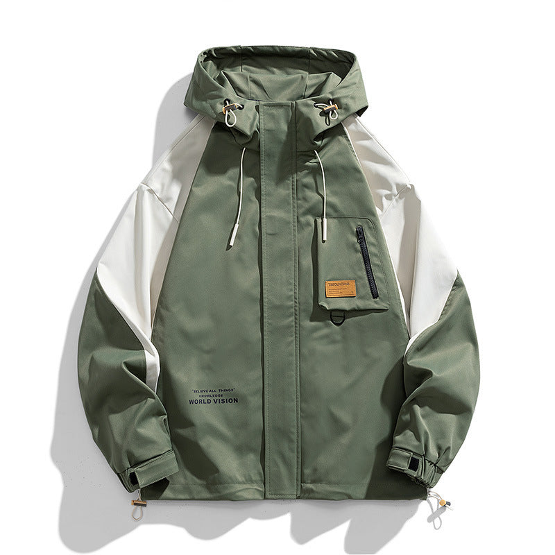 Men Water-resistant Hooded Jacket field in Colour Utility Design with Pocket on the chest
