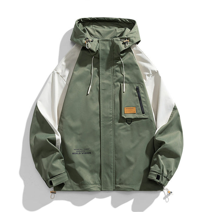 Men Water-resistant Hooded Jacket field in Colour Utility Design with Pocket on the chest