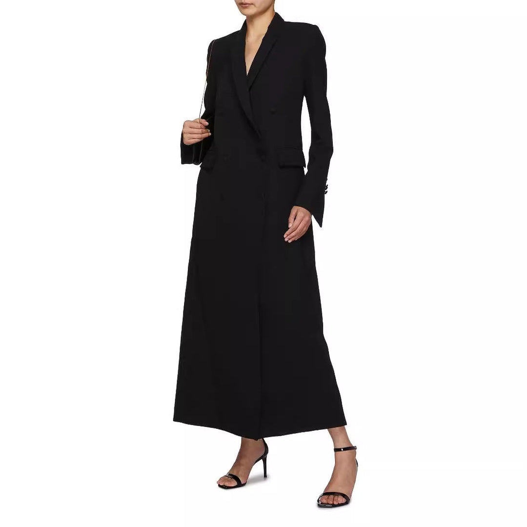 Women Double-Breasted Maxi Blazer Coat with Slim Silhouette