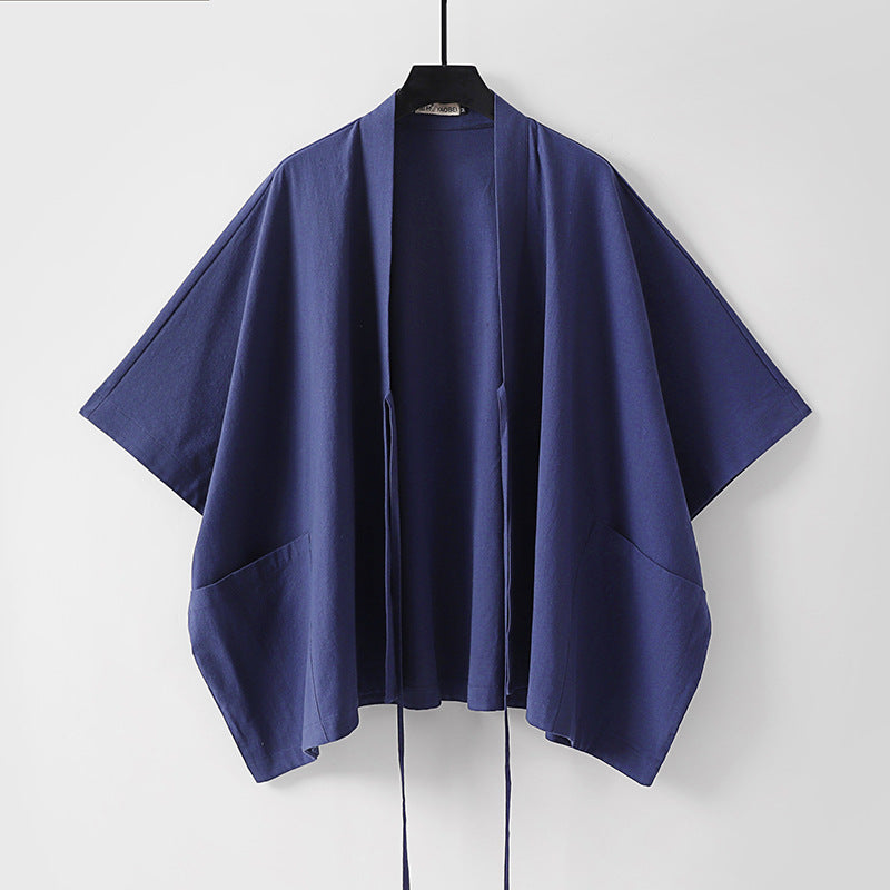 Women Oversize Kimono Cardigan with Tie and Patch Pockets