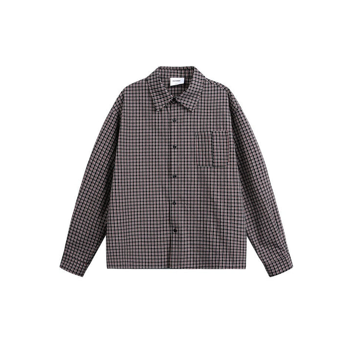 Unisex Straight Overshirt Jacket in Fine Check Pattern
