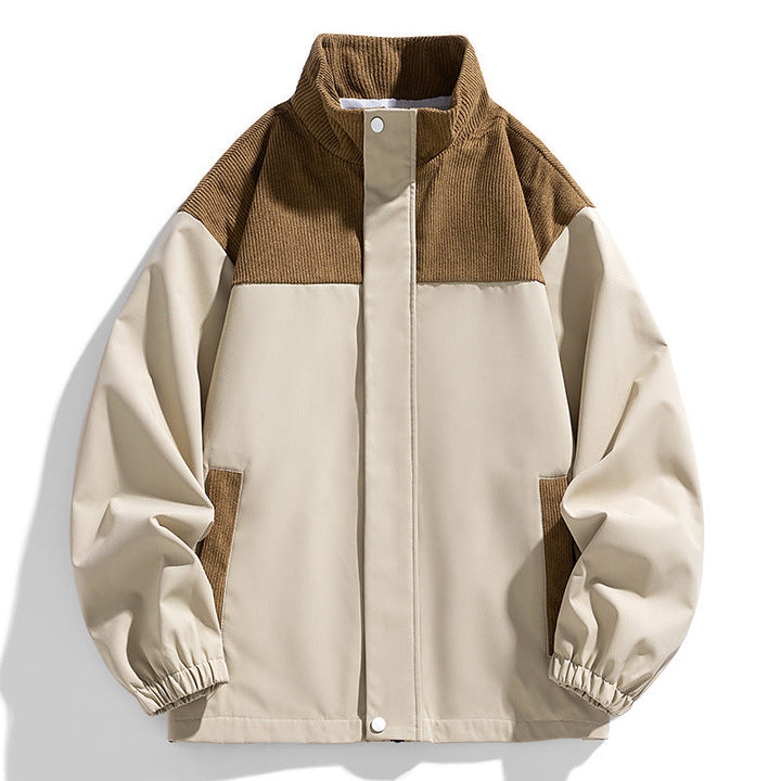 Women Oversized Transitional Jacket with Cord Trim and Stand Collar