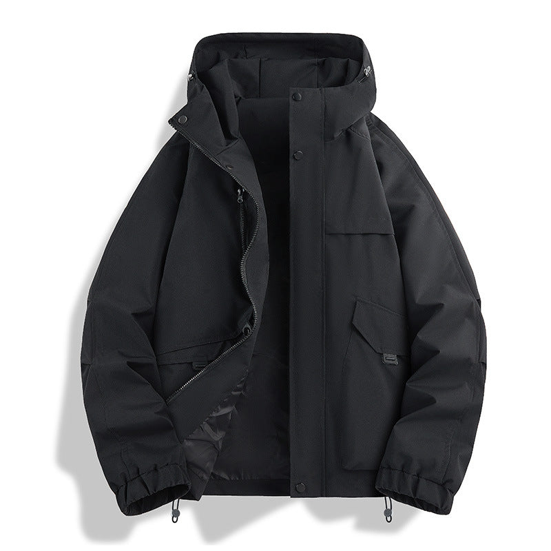 Unisex Lightweight two-tone wind and rain jacket with hood, drawstring and zip pockets