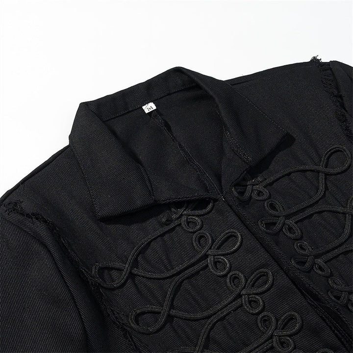 Women Cropped Military Inspired Jacket with Braid Application and Fringed Hem