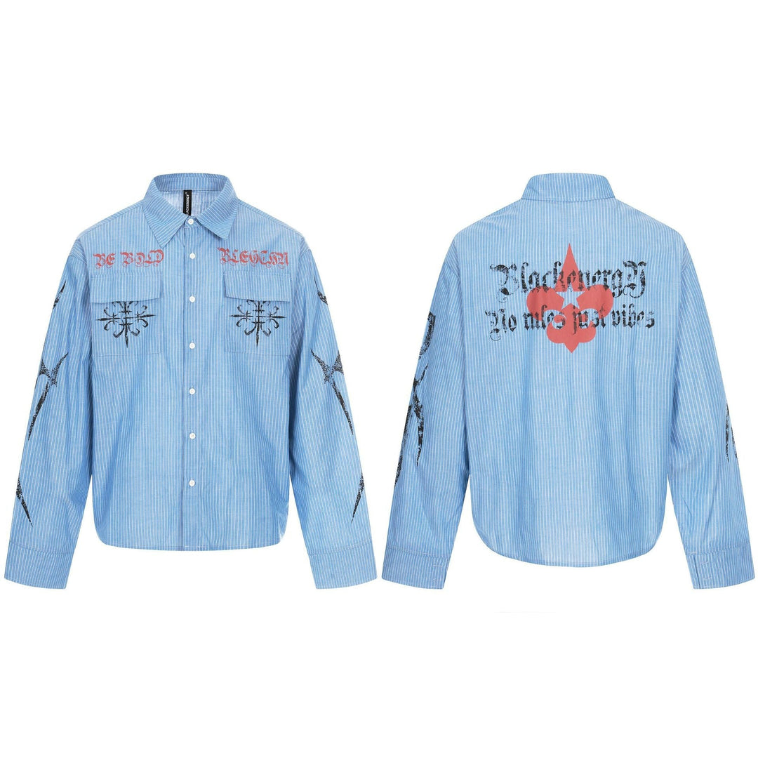 Unisex Oversize Shirt Jacket with Patch Chest Pockets and Decorative Print Details