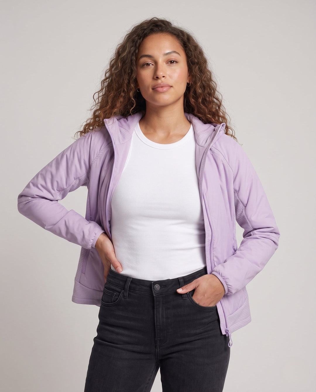 Women Ultra-light hooded jacket with quilted lining, two-way zip and zip pockets