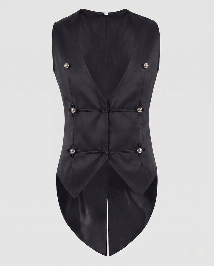 Women’s Elegant Waistcoat with Floral Design and Asymmetric Hem