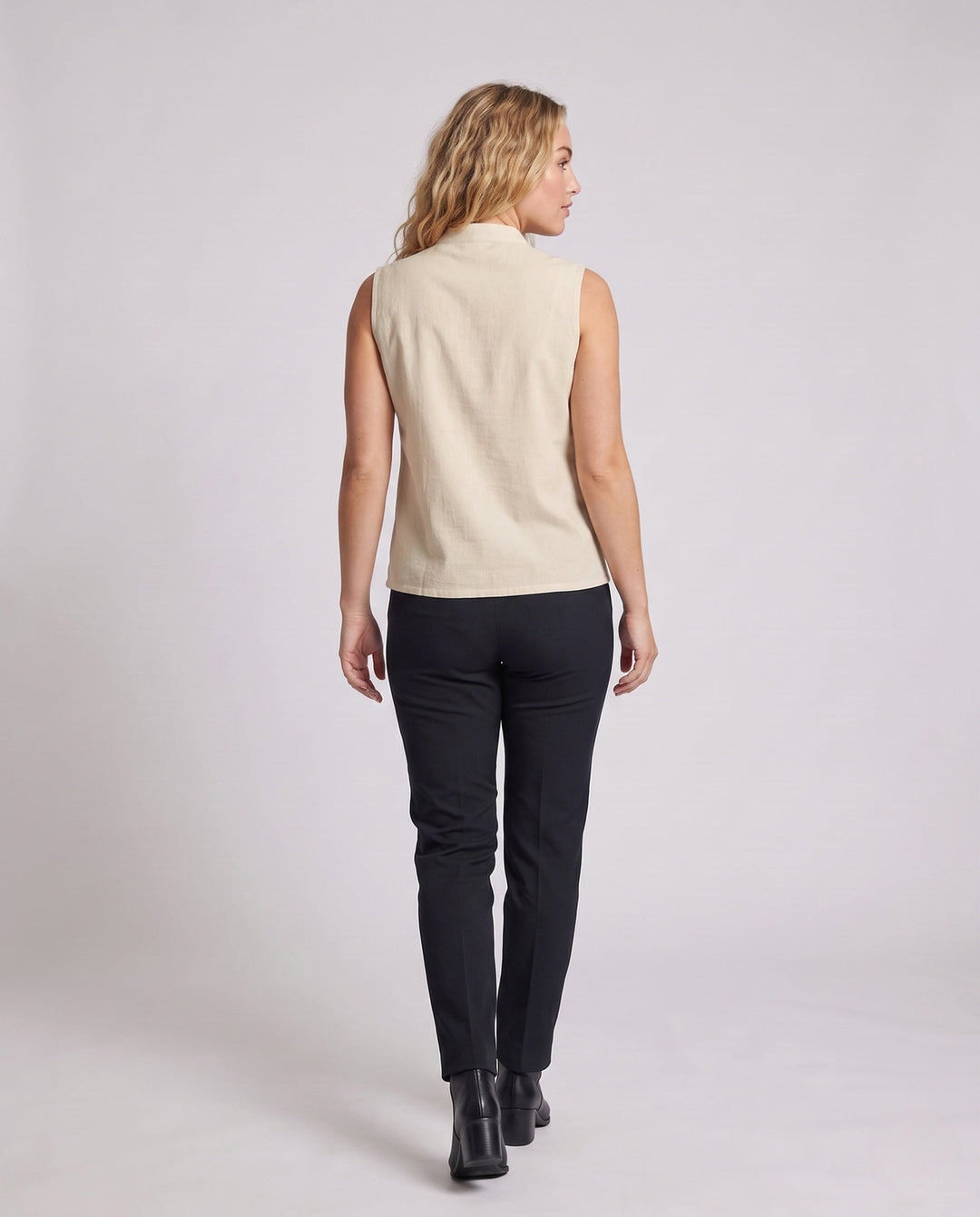 Ladies elegant vest with stand-up collar and decorative buttons