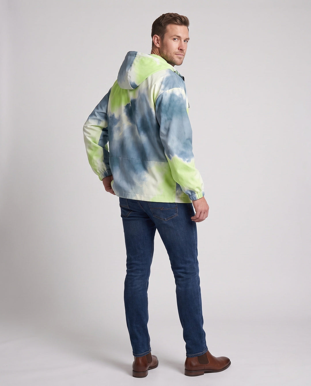 Unisex Lightweight Hooded Utility Transitional Jacket with Gradient, Zip &amp; Multiple Pockets