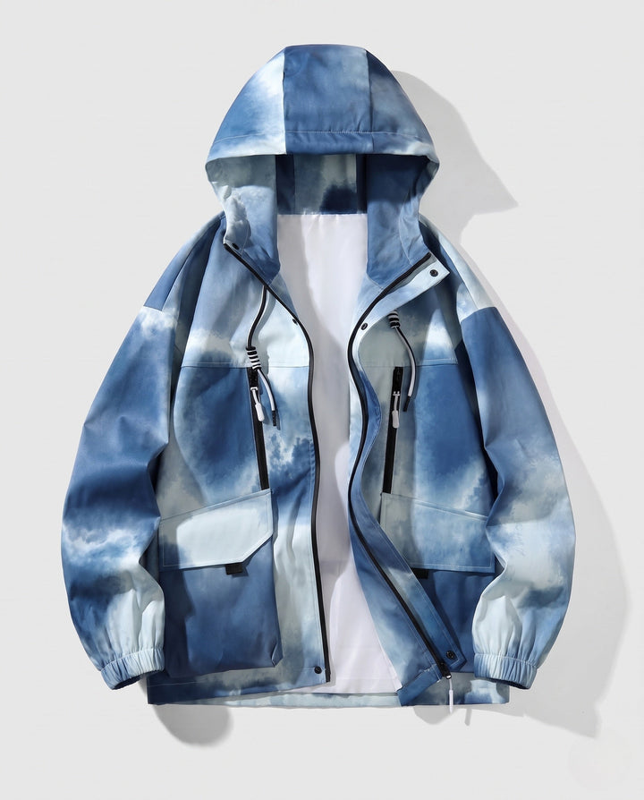 Unisex Lightweight Hooded Utility Transitional Jacket with Gradient, Zip &amp; Multiple Pockets