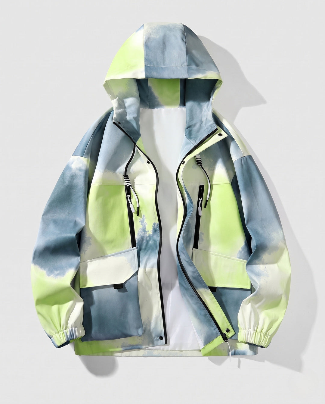 Unisex Lightweight Hooded Utility Transitional Jacket with Gradient, Zip &amp; Multiple Pockets