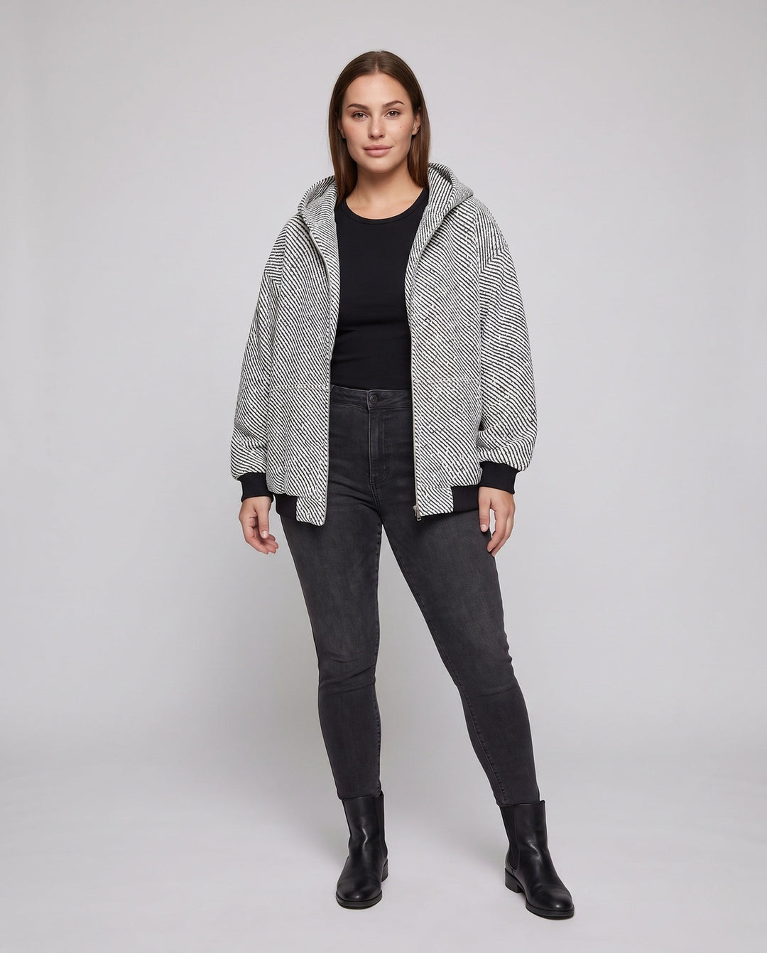 Unisex Oversized Teddy-Fleece Hooded Jacket with Full Zip &amp; Patch Pockets