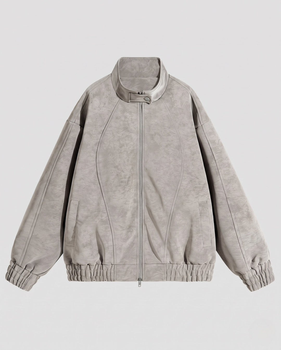 Unisex Oversized Velour-Look Transitional Jacket with Two-Way Metal Zip, Stand Collar &amp; Elastic Hem