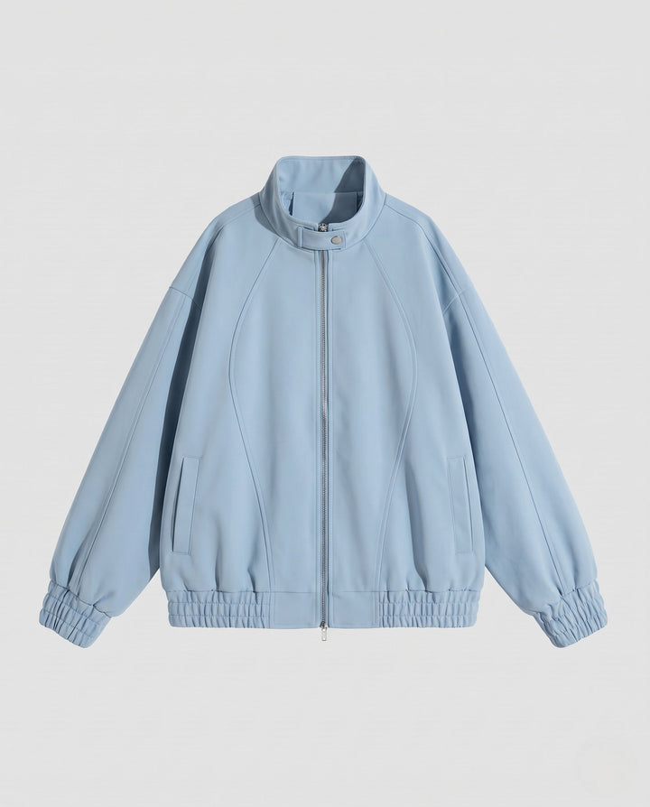 Unisex Oversized Velour-Look Transitional Jacket with Two-Way Metal Zip, Stand Collar &amp; Elastic Hem