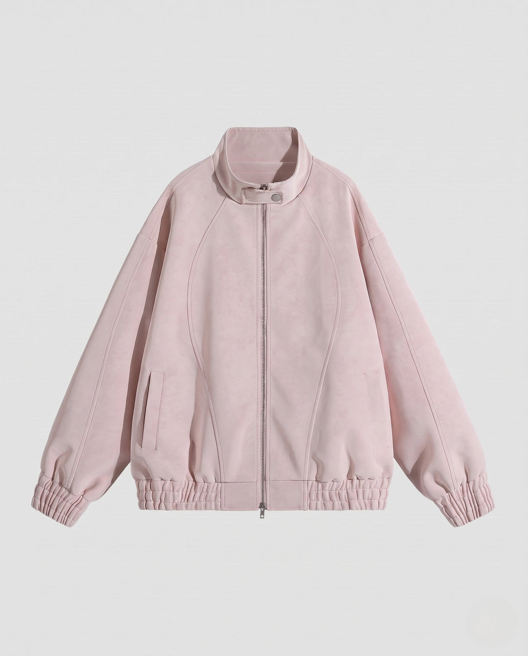 Unisex Oversized Velour-Look Transitional Jacket with Two-Way Metal Zip, Stand Collar &amp; Elastic Hem
