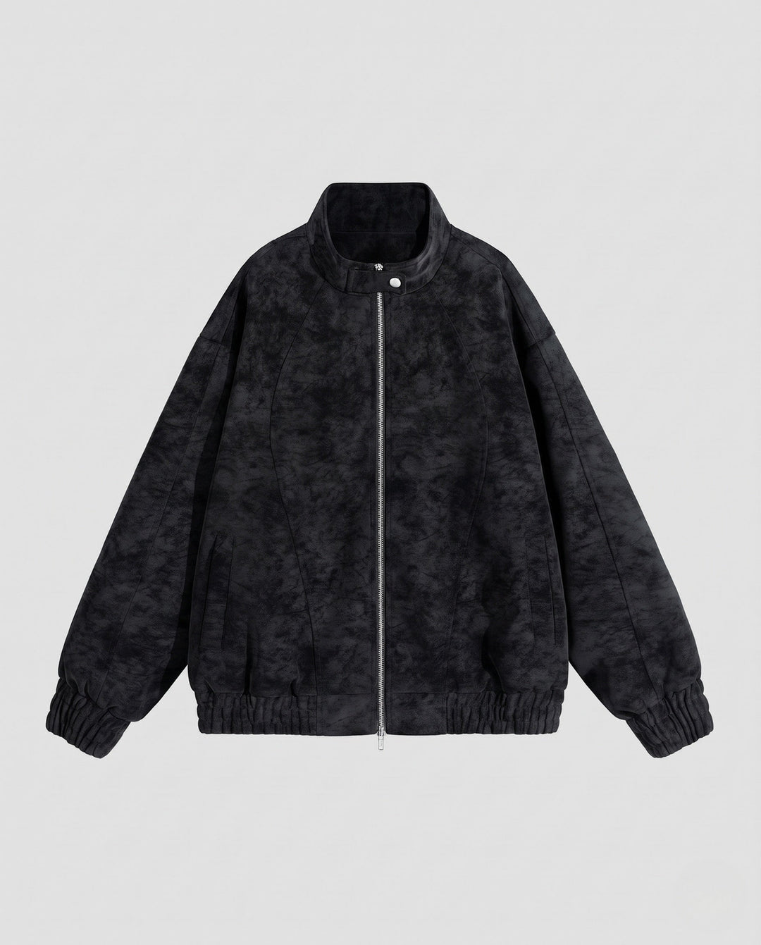 Unisex Oversized Velour-Look Transitional Jacket with Two-Way Metal Zip, Stand Collar &amp; Elastic Hem