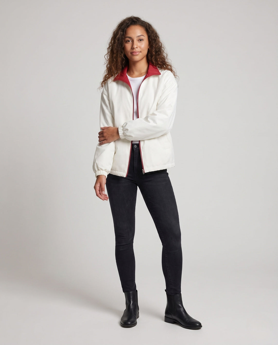 Unisex Reversible Transitional Jacket with High Collar, Zip &amp; Elastic Cuffs
