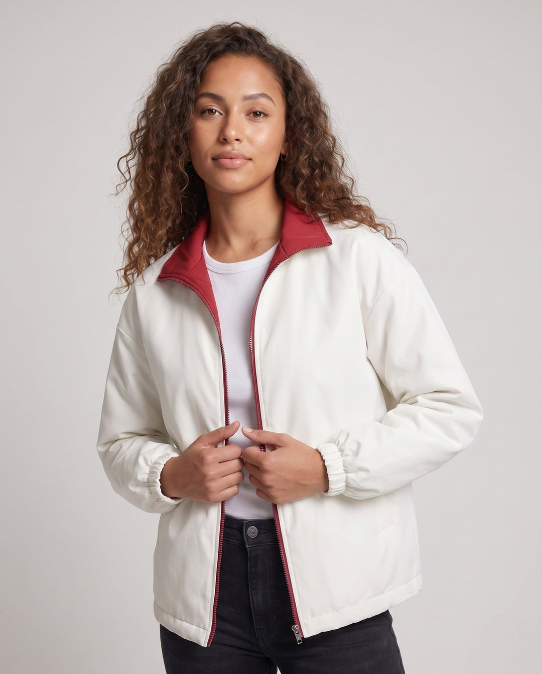 Unisex Reversible Transitional Jacket with High Collar, Zip &amp; Elastic Cuffs