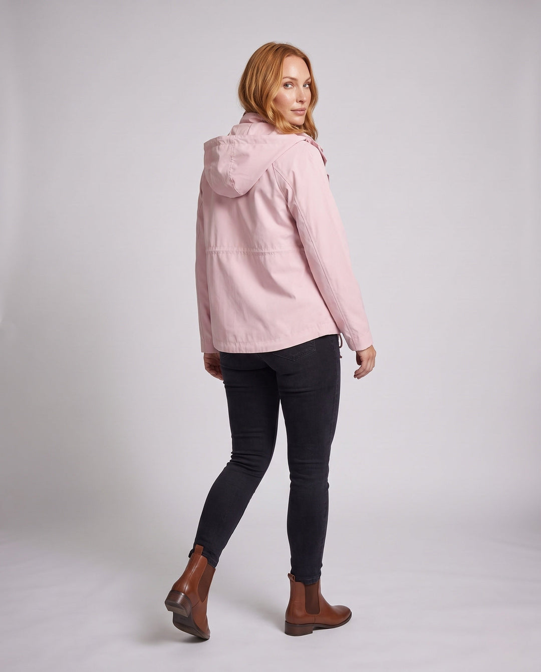 Women’s Hooded Transition Jacket with Drawstring, Flap Pockets, and Loose Boxy Cut