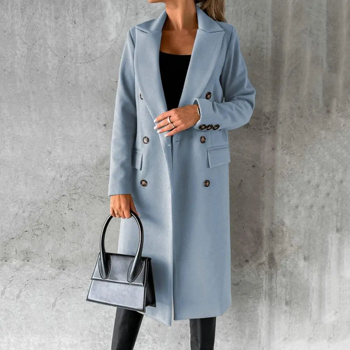 Women's Double-Breasted Trench Coat with Notched Lapel