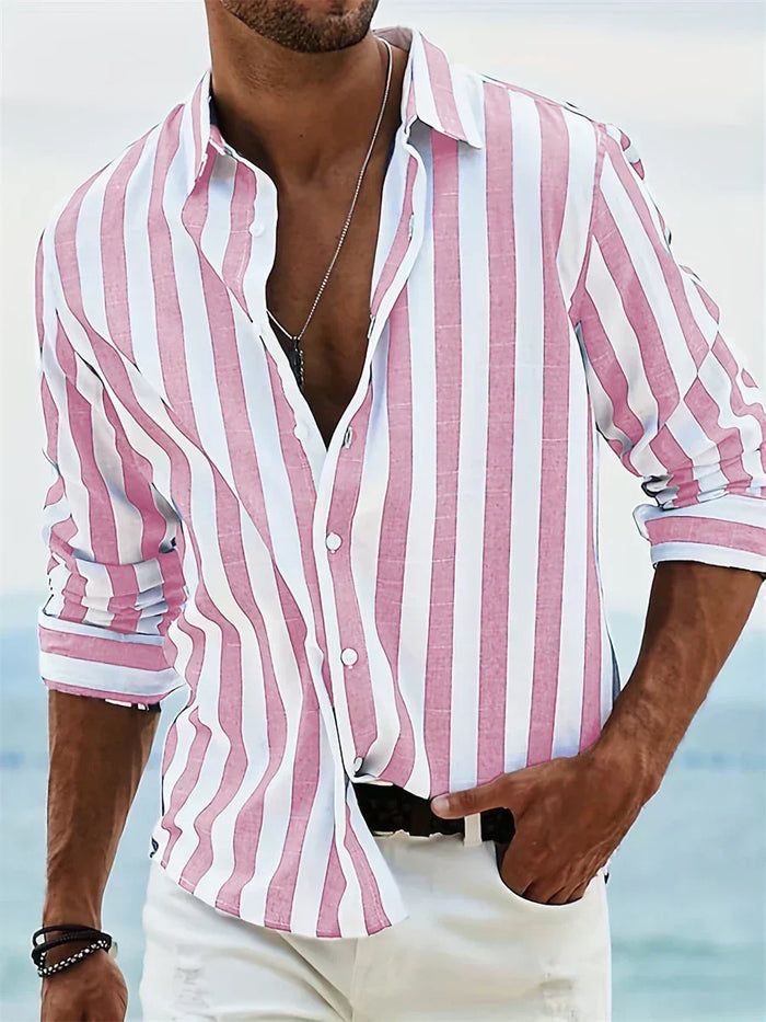 Men's Striped Relaxed-Fit Shirt with Long Sleeves