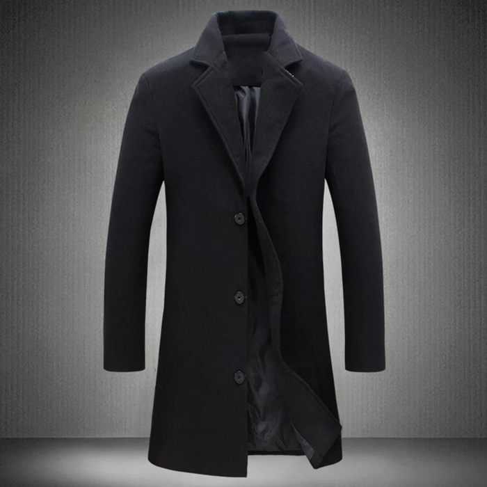 Men's Longline Overcoat with Notched Collar and Button Front