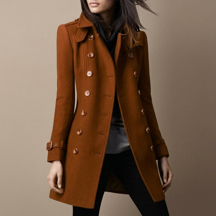 Women's Double-Breasted Military Coat Notch Collar